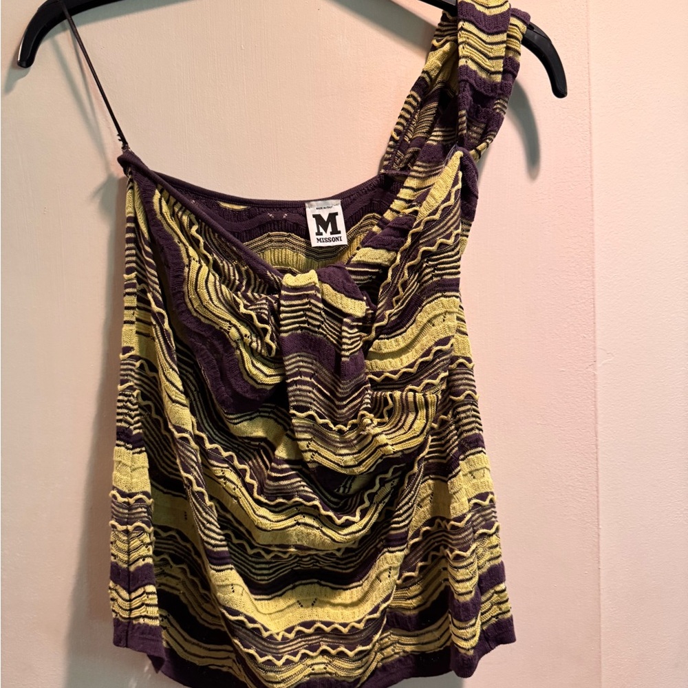 Missoni Purple and Yellow Striped One Shoulder Top